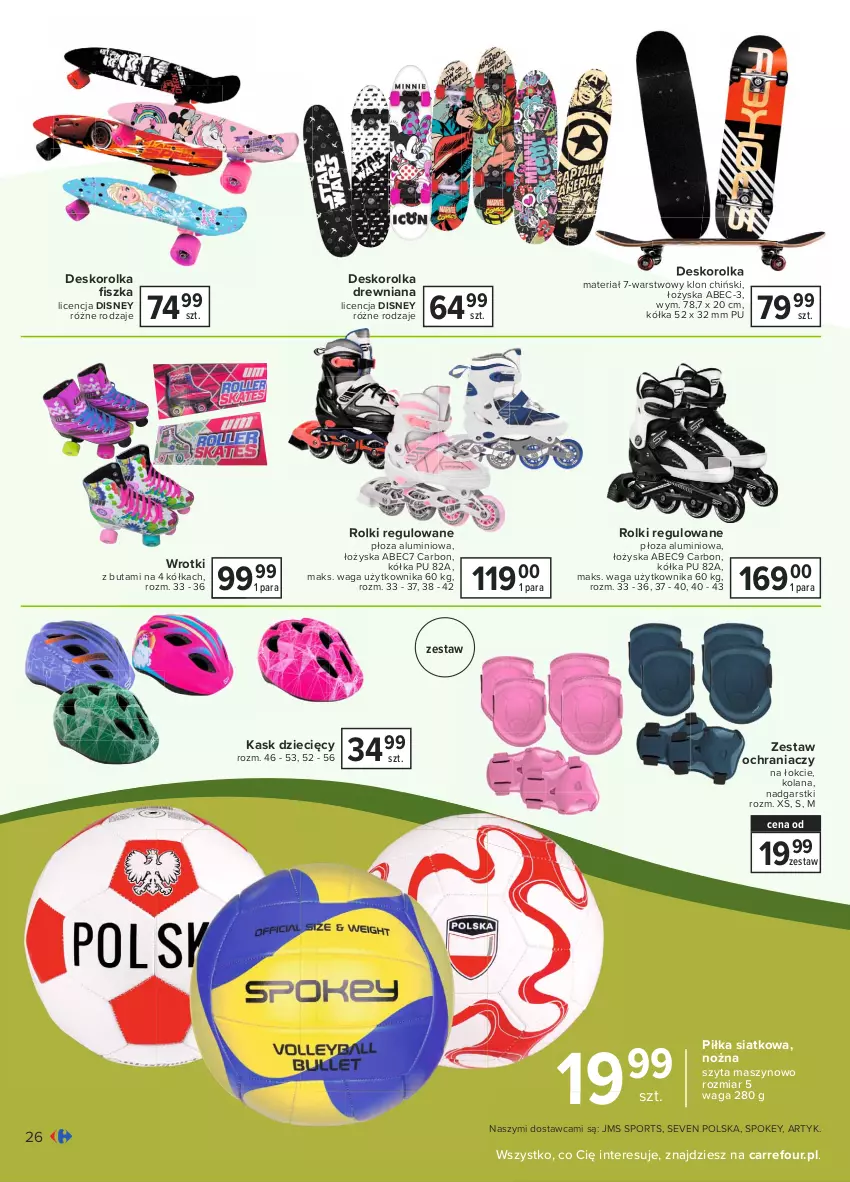 Gazetka promocyjna Carrefour - Gazetka Ogród - ważna 15.03 do 12.04.2021 - strona 26 - produkty: Deskorolka, Disney, Dzieci, Kask, LANA, Noż, Por, Rolki, Sport, Waga, Wrotki