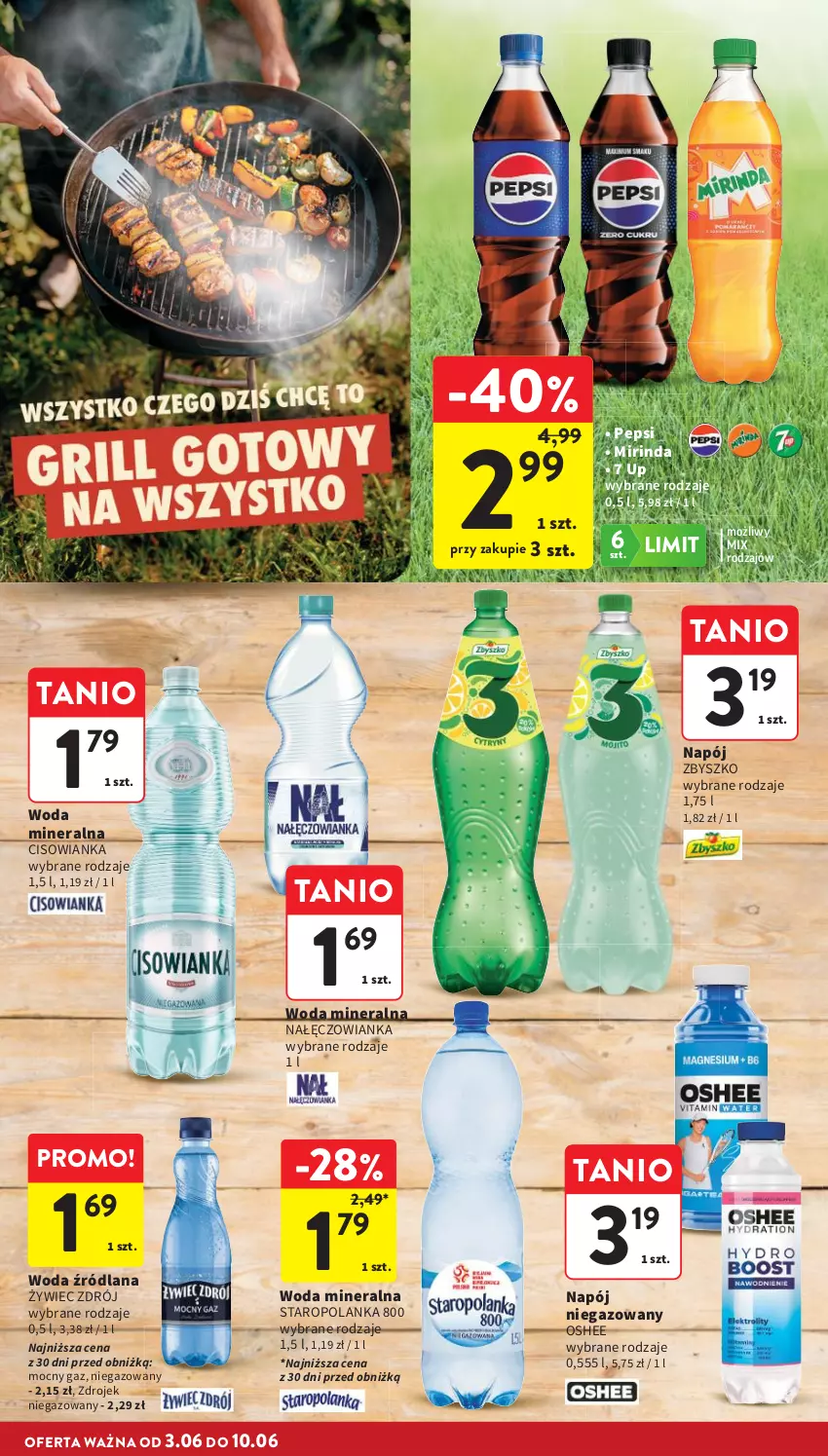 Gazetka promocyjna Intermarche - Gazetka Intermarche - ważna 03.06 do 10.06.2026 - strona 12 - produkty: Cisowianka, LANA, Mirinda, Nałęczowianka, Napój, Napój niegazowany, Oshee, Pepsi, Staropolanka, Woda, Woda mineralna