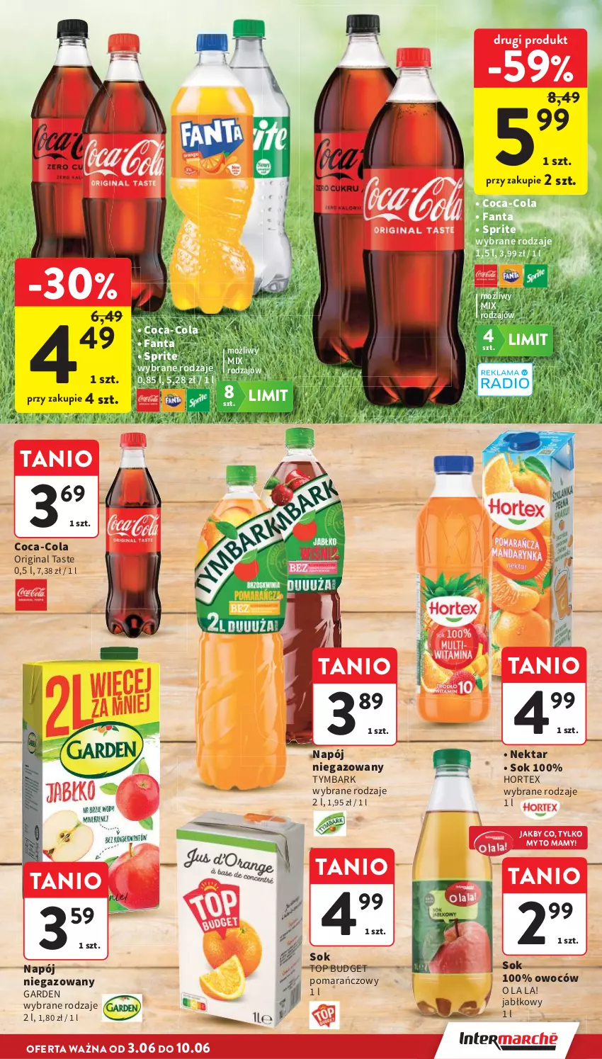 Gazetka promocyjna Intermarche - Gazetka Intermarche - ważna 03.06 do 10.06.2026 - strona 13 - produkty: Coca-Cola, Fa, Fanta, Gin, Hortex, Napój, Napój niegazowany, Nektar, Sok, Sprite, Top, Tymbark