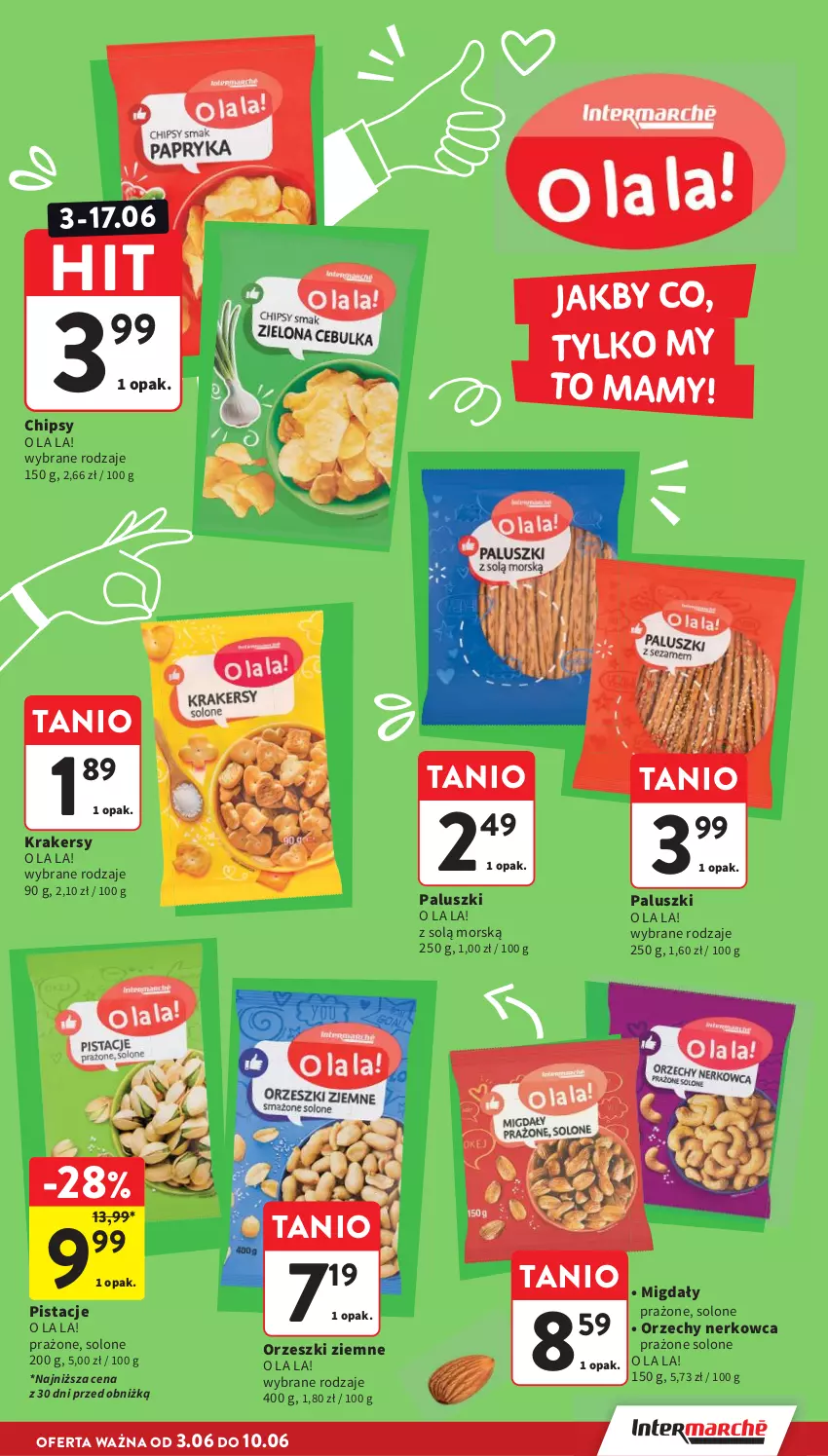Gazetka promocyjna Intermarche - Gazetka Intermarche - ważna 03.06 do 10.06.2026 - strona 21 - produkty: Chipsy, Krakersy, Migdały, Orzeszki, Orzeszki ziemne, Pistacje