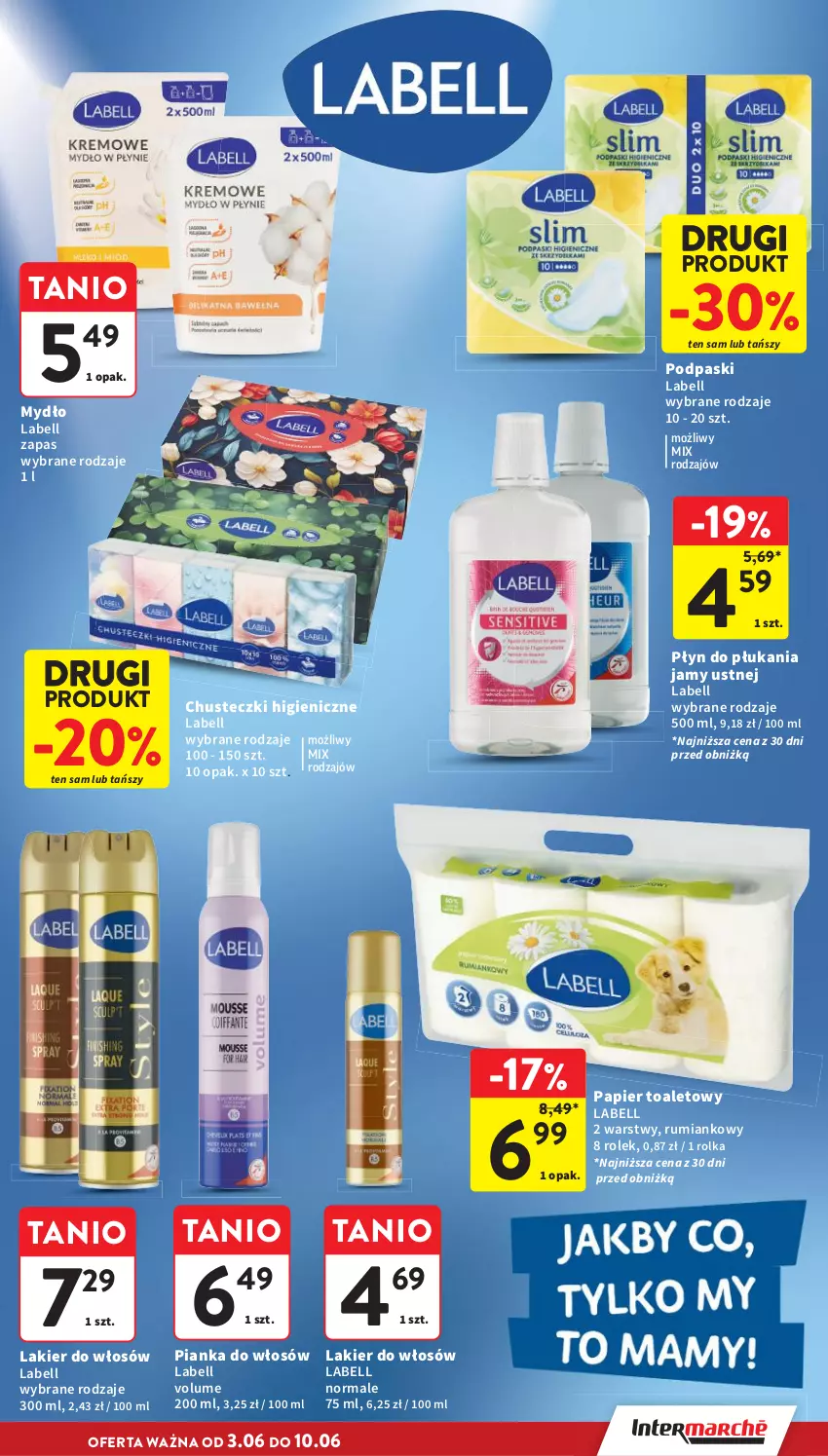 Gazetka promocyjna Intermarche - Gazetka Intermarche - ważna 03.06 do 10.06.2026 - strona 35 - produkty: Bell, Chusteczki, Lakier, Lakier do włosów, Mydło, Papier, Papier toaletowy, Pianka do włosów, Płyn do płukania, Płyn do płukania jamy ustnej, Podpaski, Rum