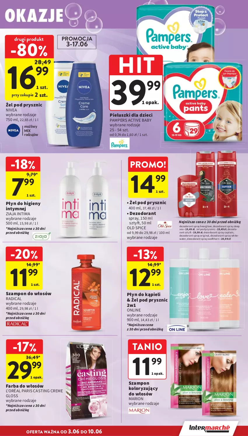 Gazetka promocyjna Intermarche - Gazetka Intermarche - ważna 03.06 do 10.06.2026 - strona 39 - produkty: Dezodorant, Dzieci, Fa, Farba do włosów, Gin, Nivea, Old Spice, Pampers, Płyn do higieny intymnej, Płyn do kąpieli, Szampon, Ziaja