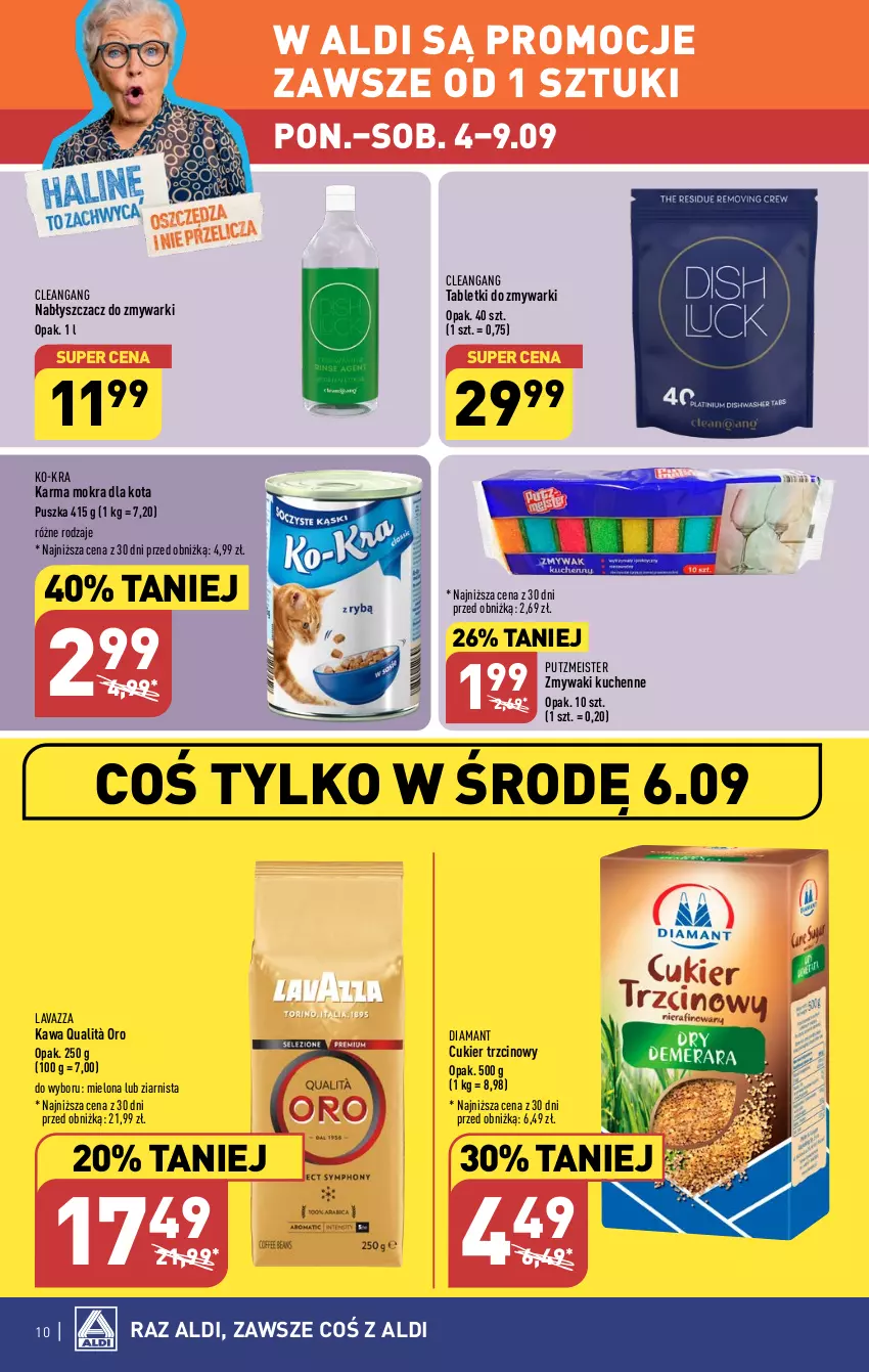 Gazetka promocyjna Aldi - Pełna oferta - ważna 04.09 do 09.09.2023 - strona 10 - produkty: Cukier, Cukier trzcinowy, Diamant, Kawa, Lavazza, Putzmeister, Tablet, Tabletki do zmywarki, Zmywaki kuchenne, Zmywarki