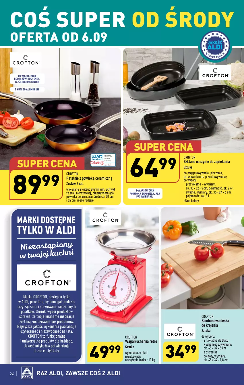 Gazetka promocyjna Aldi - Pełna oferta - ważna 04.09 do 09.09.2023 - strona 26 - produkty: Deska do krojenia, Noż, Piec, Ser, Waga