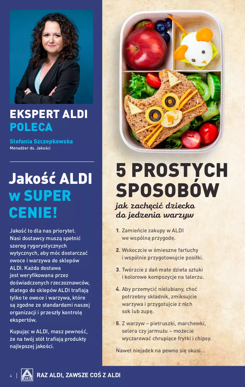 Gazetka promocyjna Aldi - Pełna oferta - ważna 04.09 do 09.09.2023 - strona 4 - produkty: Chipsy, Fa, Frytki, Jarmuż, Koc, Mus, Owoce, Sok, Stół, Talerz, Warzywa