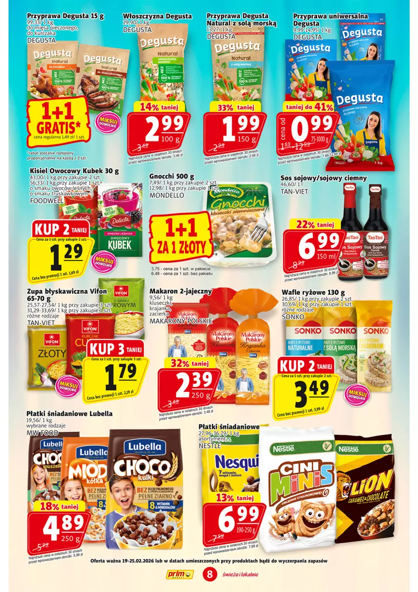 Gazetka promocyjna Prim Market - ważna 19.02 do 25.02.2026 - strona 8 - produkty: AEG, Bell, Bella, Danio, Dell, Gnocchi, Kisiel, Kubek, Lubella, Makaron, Por, Przyprawa uniwersalna, Ryż, Ser, Sonko, Sos, Sos sojowy, Wafle, Zacierka, Zupa
