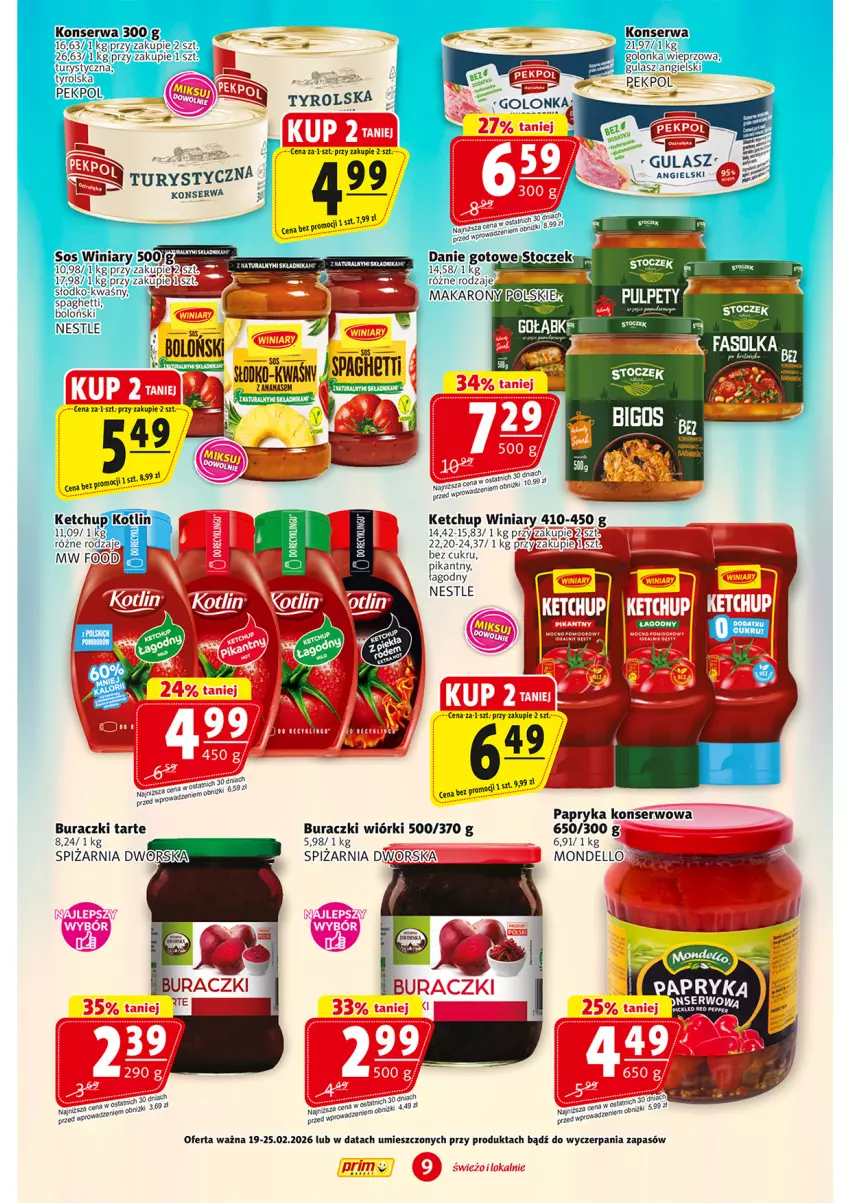 Gazetka promocyjna Prim Market - ważna 19.02 do 25.02.2026 - strona 9 - produkty: Buraczki, Danie gotowe, Dell, Ketchup, Makaron, Papryka, Ser, Sos, Spaghetti, Winiary