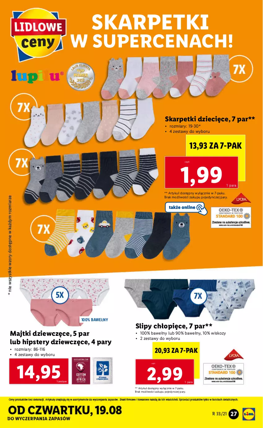 Gazetka promocyjna Lidl - GAZETKA - ważna 16.08 do 21.08.2021 - strona 27 - produkty: Dzieci, Karp, Majtki, Skarpetki, Slipy