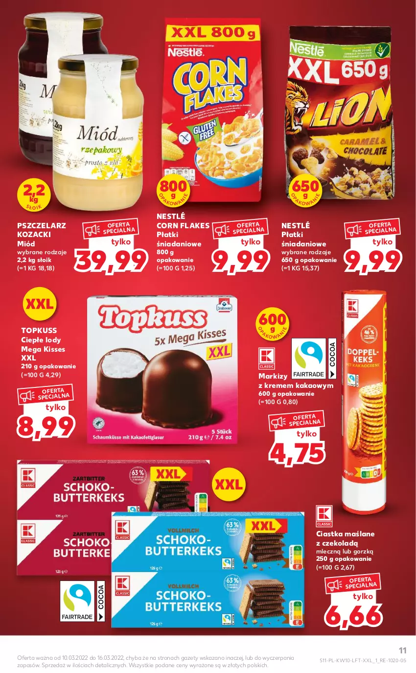 Gazetka promocyjna Kaufland - OFERTA TYGODNIA - ważna 10.03 do 16.03.2022 - strona 11 - produkty: Ciastka, Ciepłe lody, Corn flakes, Danio, Kakao, Lody, Miód, Nestlé, Top