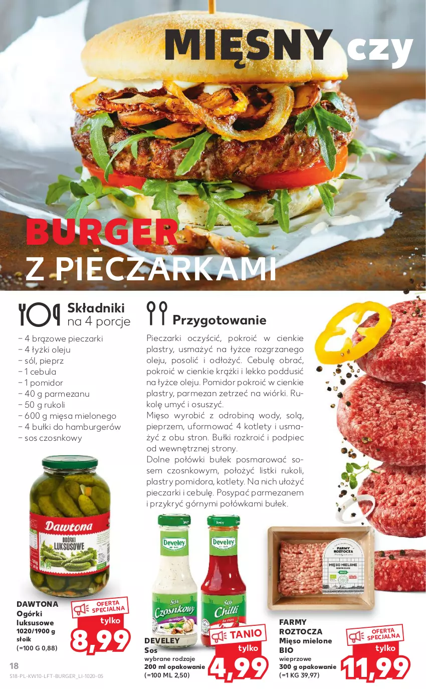 Gazetka promocyjna Kaufland - OFERTA TYGODNIA - ważna 10.03 do 16.03.2022 - strona 18 - produkty: Burger, Cebula, Dawtona, Fa, Hamburger, Kotlet, Mięso, Mięso mielone, Olej, Parmezan, Piec, Pieczarka, Pieprz, Por, Sól, Sos, Sos czosnkowy