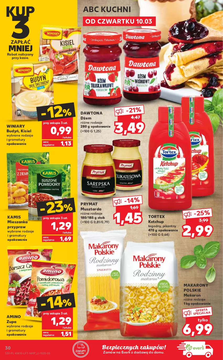 Gazetka promocyjna Kaufland - OFERTA TYGODNIA - ważna 10.03 do 16.03.2022 - strona 30 - produkty: Budyń, Dawtona, Dżem, Gra, Kamis, Ketchup, Kisiel, Makaron, Mus, Musztarda, Piec, Prymat, Rama, Winiary, Zupa