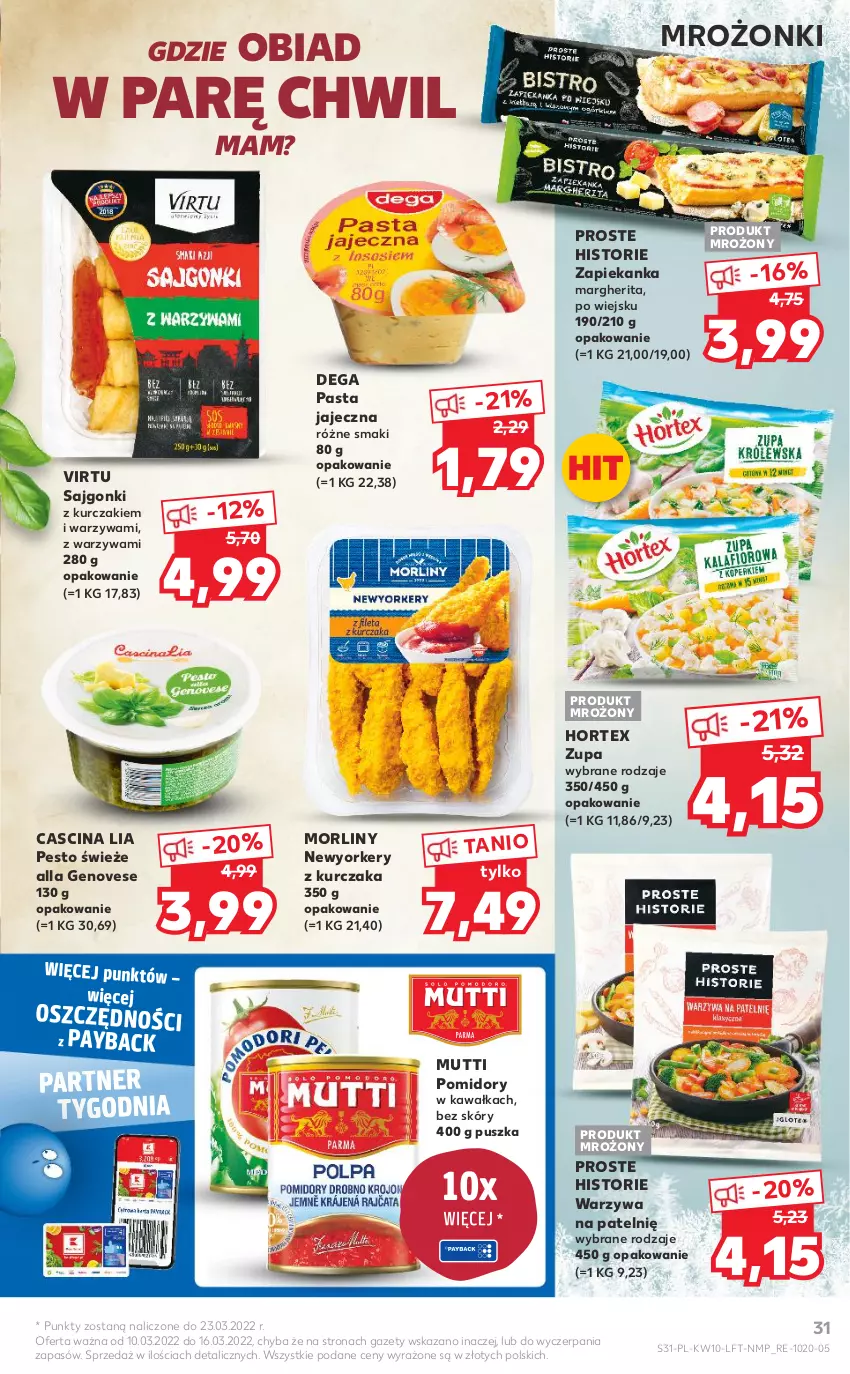 Gazetka promocyjna Kaufland - OFERTA TYGODNIA - ważna 10.03 do 16.03.2022 - strona 31 - produkty: Dega, Hortex, Kawa, Kurczak, Morliny, Pesto, Pomidory, Pomidory w kawałkach, Sajgonki, Virtu, Warzywa, Zapiekanka, Zupa