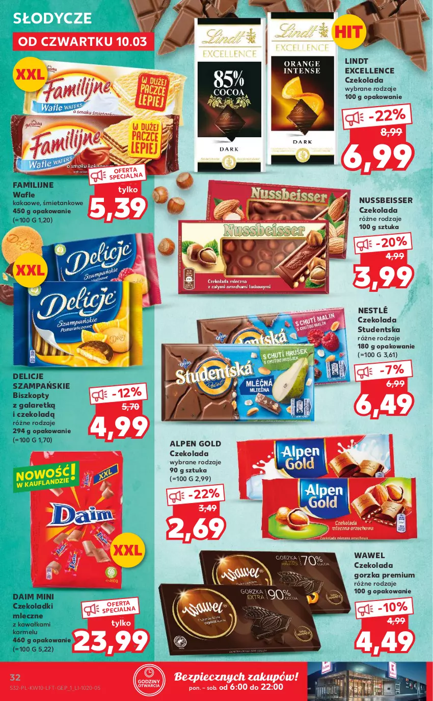 Gazetka promocyjna Kaufland - OFERTA TYGODNIA - ważna 10.03 do 16.03.2022 - strona 32 - produkty: Biszkopty, Czekolada, Czekolada gorzka, Delicje, Fa, Gala, Kakao, Kawa, Lindt, Nestlé, Piec, Ser, Wafle, Wawel