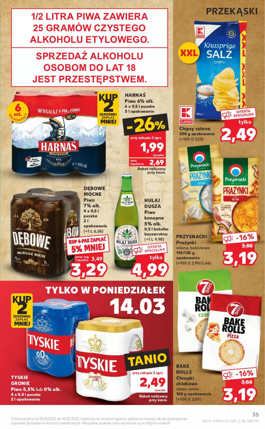 Gazetka promocyjna Kaufland - OFERTA TYGODNIA - ważna 10.03 do 16.03.2022 - strona 35 - produkty: Bake Rolls, Beko, Chipsy, Chleb, Chrupki, Chrupki chlebowe, Gra, Harnaś, Piwa, Piwo, Przysnacki, Tyskie