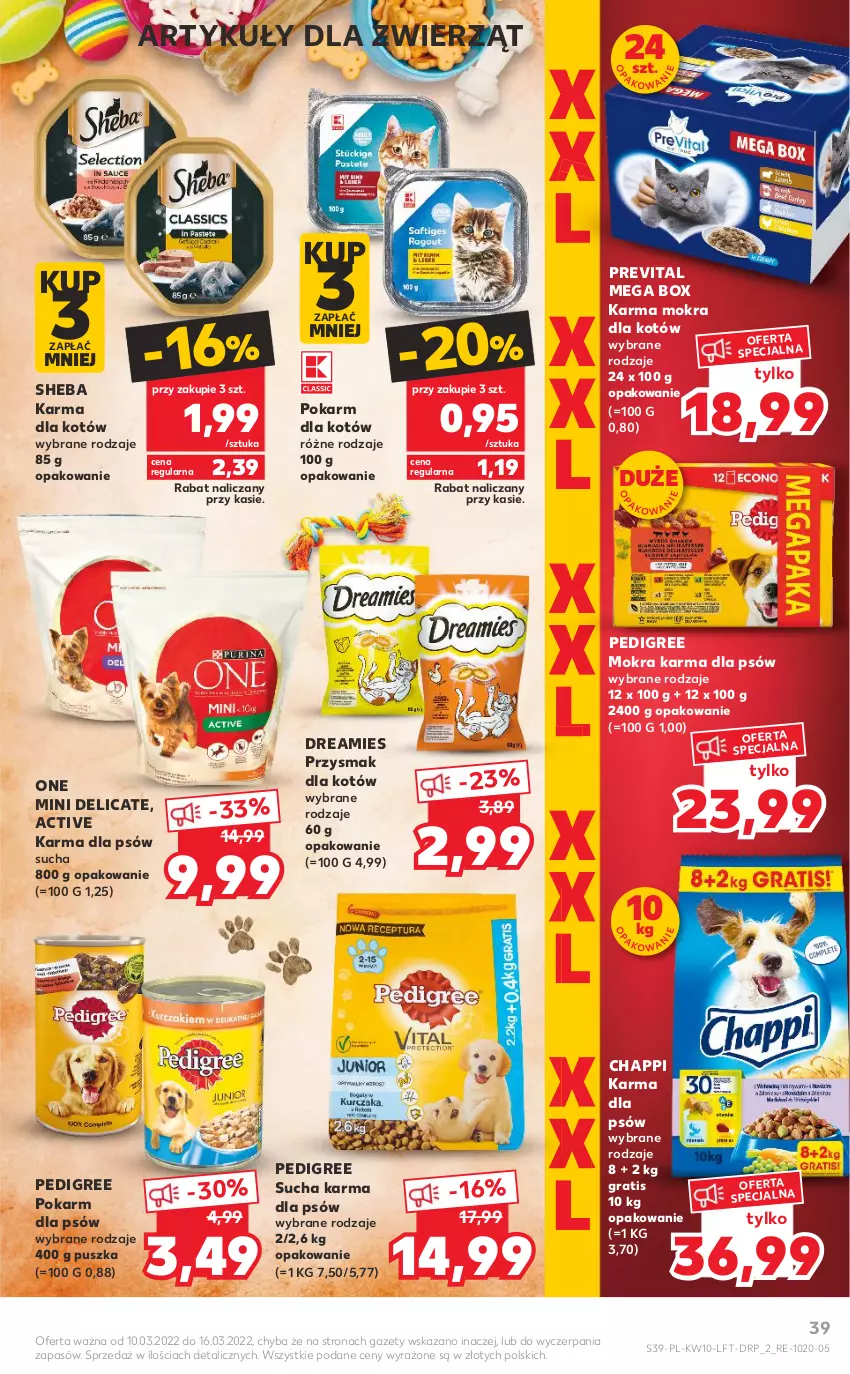 Gazetka promocyjna Kaufland - OFERTA TYGODNIA - ważna 10.03 do 16.03.2022 - strona 39 - produkty: Chappi, Gra, Karma mokra dla kotów, Mokra karma, Pedigree, Sheba, Sucha karma