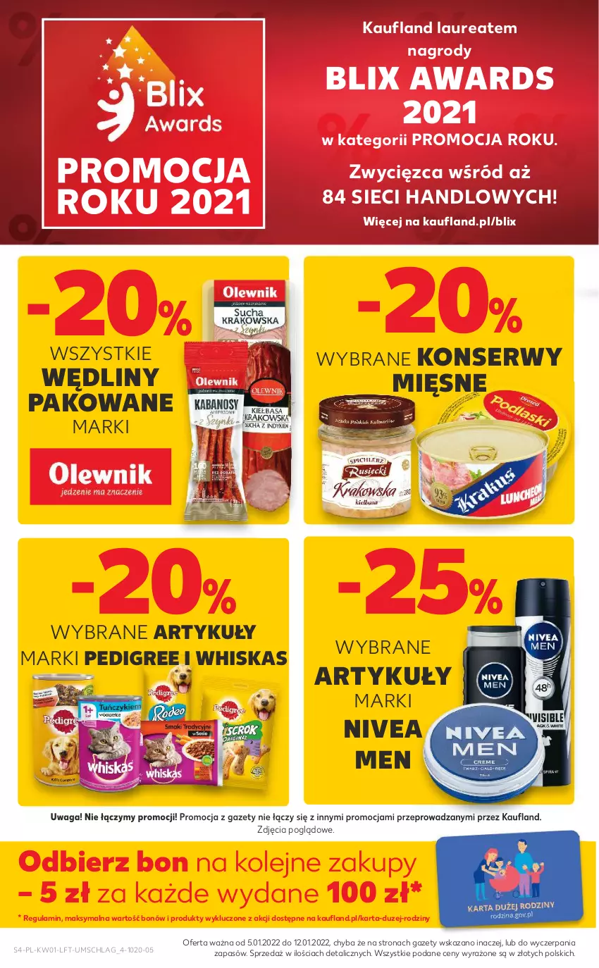 Gazetka promocyjna Kaufland - OFERTA TYGODNIA - ważna 05.01 do 12.01.2022 - strona 4 - produkty: Laur, Nivea, Nivea Men, Olej, Pedigree, Ser, Waga, Whiskas