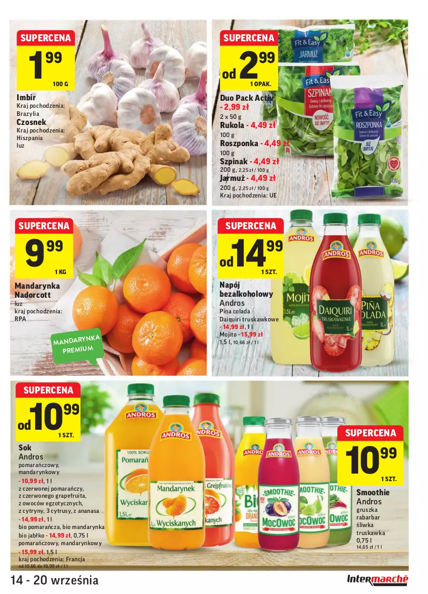 Gazetka promocyjna Intermarche - Gazetka promocyjna - ważna 14.09 do 20.09.2021 - strona 9 - produkty: Ananas, Cytryny, Czosnek, Gra, Imbir, Jarmuż, Napój, Napój bezalkoholowy, Roszponka, Rukola, Smoothie, Sok, Szpinak