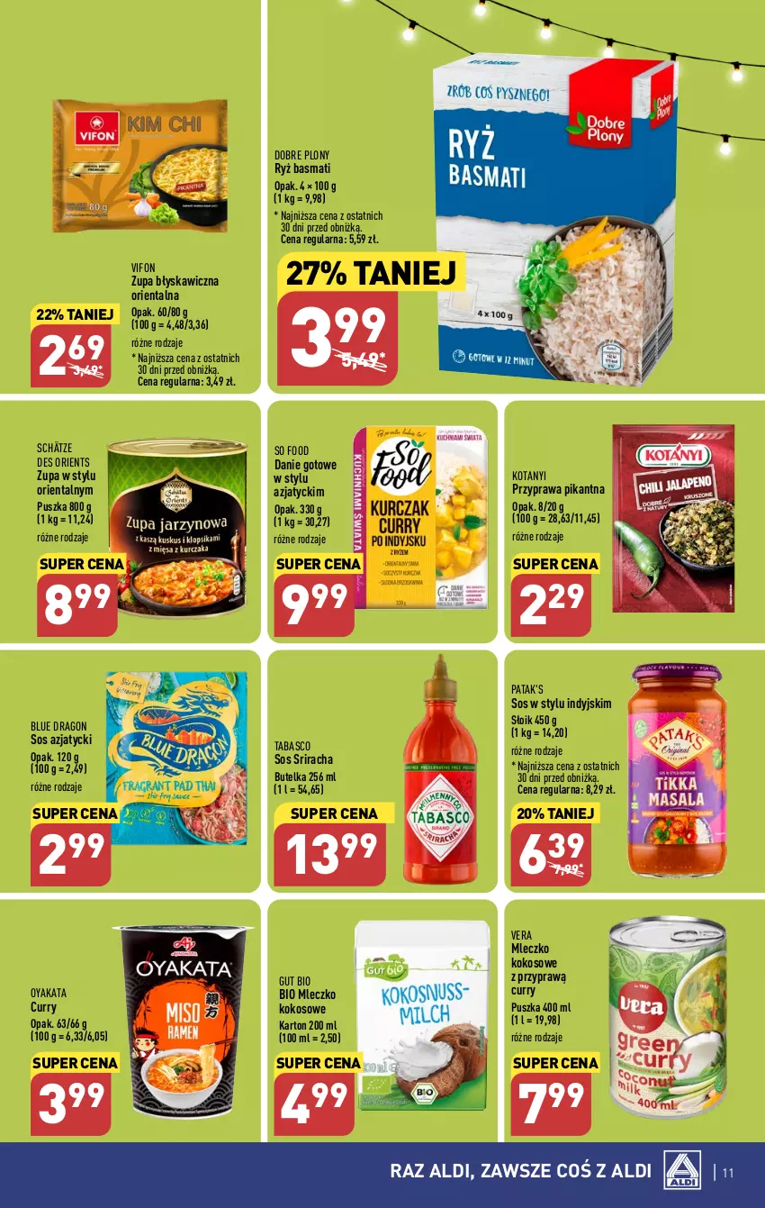 Gazetka promocyjna Aldi - Pełen katalog od 26.06 - ważna 26.06 do 01.07.2023 - strona 11 - produkty: Danie gotowe, Kokos, Mleczko, Patak's, Ryż, Ryż basmati, So Food, Sos, Zupa