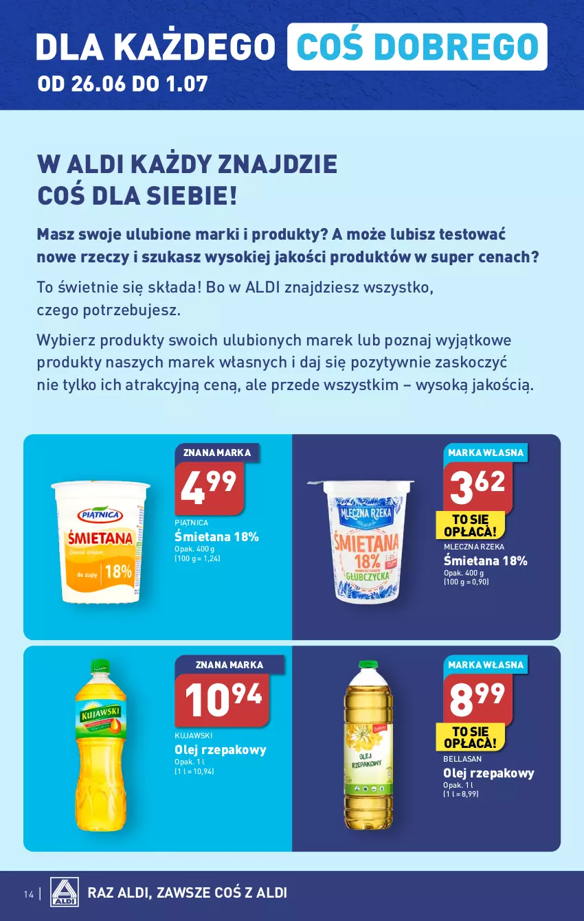 Gazetka promocyjna Aldi - Pełen katalog od 26.06 - ważna 26.06 do 01.07.2023 - strona 14 - produkty: Bell, Bella, Koc, Kujawski, Mleczna Rzeka, Olej, Olej rzepakowy, Piątnica, Sok