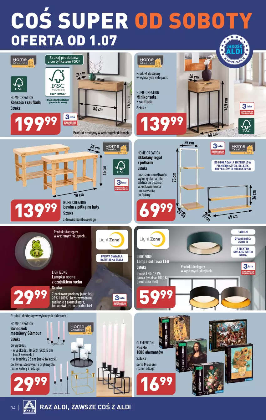 Gazetka promocyjna Aldi - Pełen katalog od 26.06 - ważna 26.06 do 01.07.2023 - strona 34 - produkty: Akumulator, Buty, Konsola, Lampa, Lampa sufitowa, Mus, Półka, Puzzle, Regał, Ser, Silan, Sok