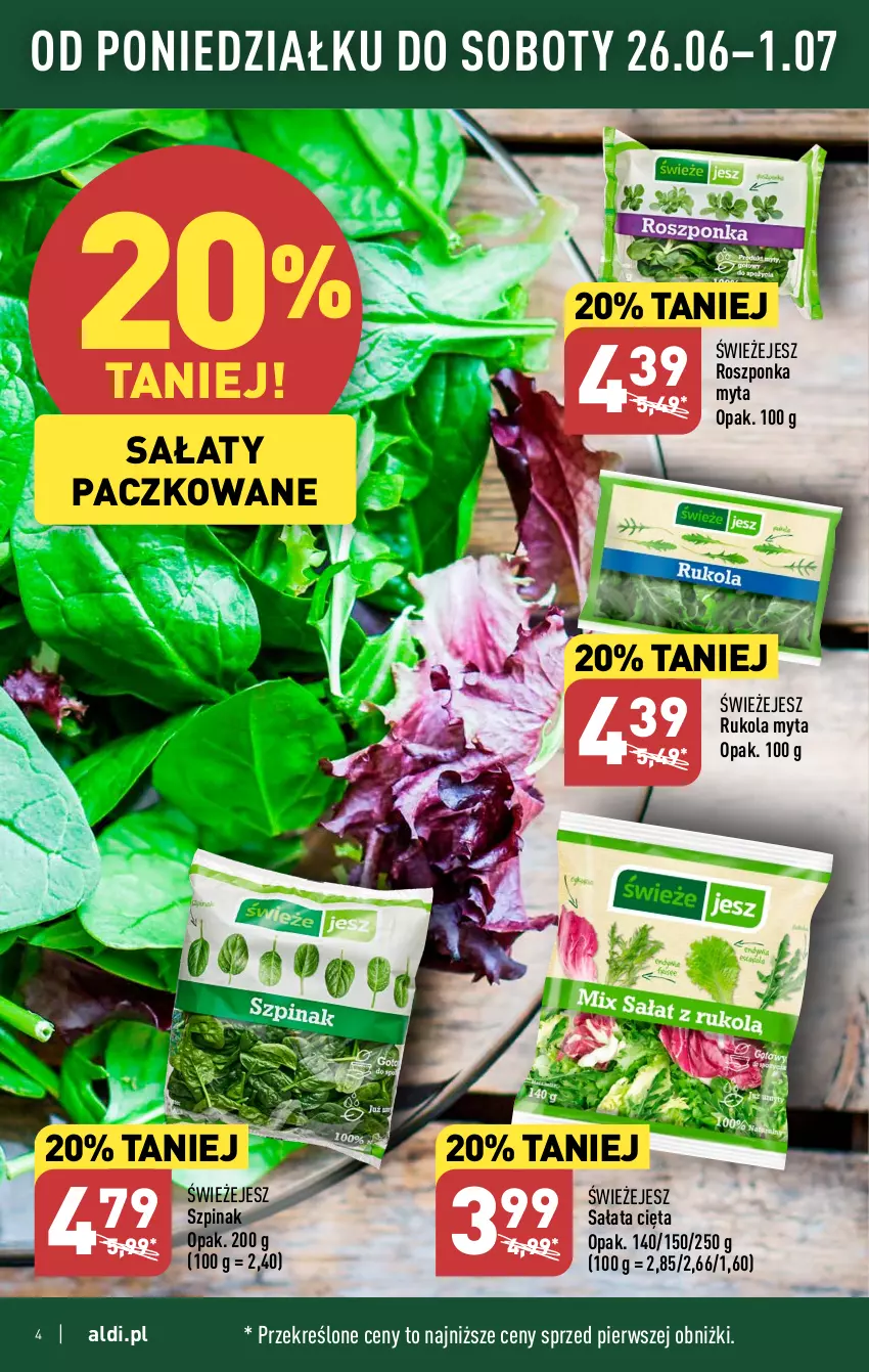 Gazetka promocyjna Aldi - Pełen katalog od 26.06 - ważna 26.06 do 01.07.2023 - strona 4 - produkty: Roszponka, Rukola, Sałat, Szpinak