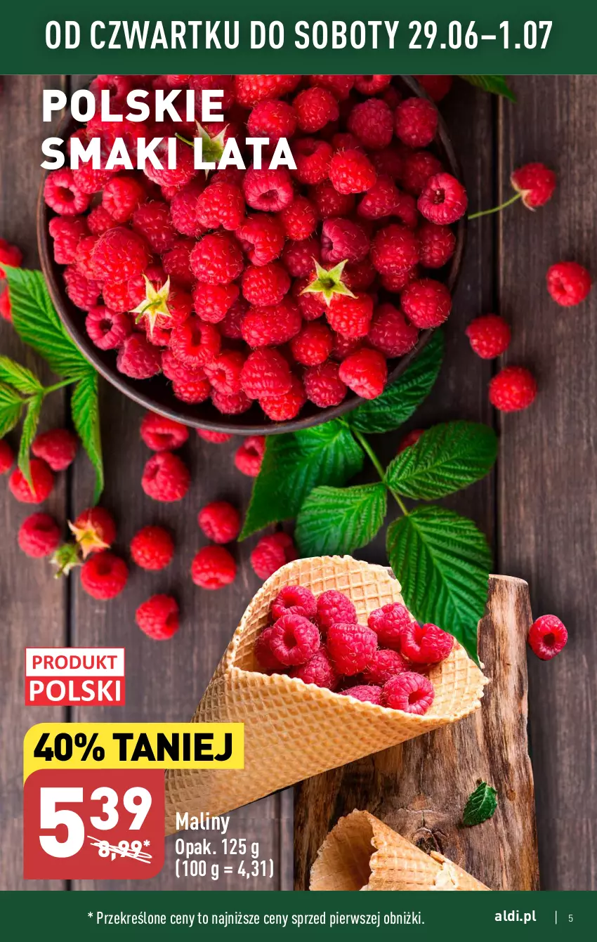 Gazetka promocyjna Aldi - Pełen katalog od 26.06 - ważna 26.06 do 01.07.2023 - strona 5 - produkty: Maliny