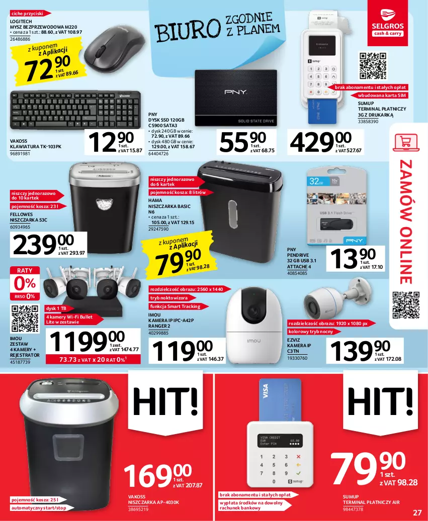 Gazetka promocyjna Selgros - Oferta przemysłowa - ważna 05.01 do 18.01.2023 - strona 27 - produkty: Biuro, Hama, Kamera, Kamery, Klawiatura, Kosz, Logitech, Mysz, Mysz bezprzewodowa, Niszczarka, Obraz, Pendrive, Top