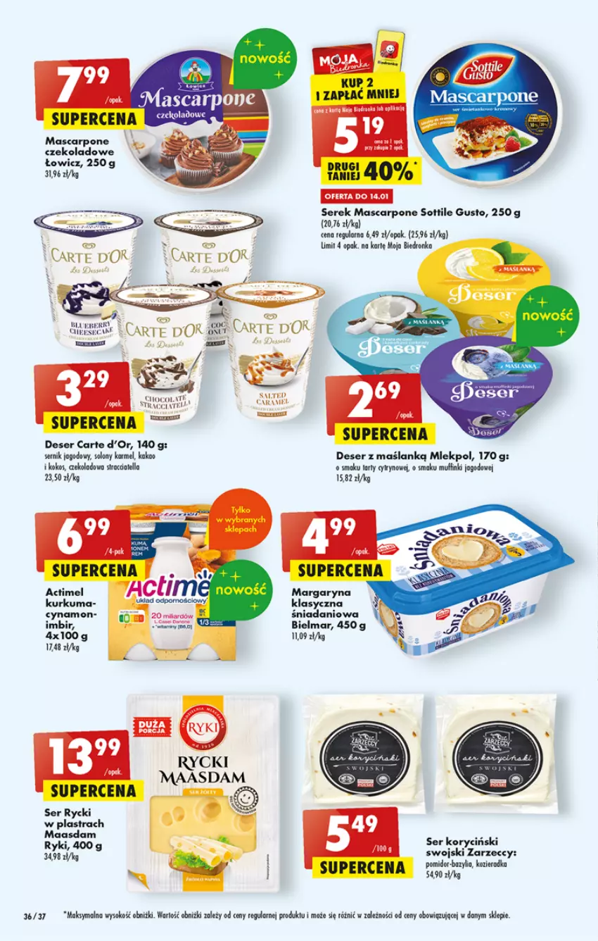 Gazetka promocyjna Biedronka - Gazetka - Biedronka.pl - ważna 12.01 do 18.01.2023 - strona 36 - produkty: Actimel, Carte d'Or, Danio, Deser, Dron, Imbir, Kokos, Kurkuma, Maasdam, Margaryna, Mascarpone, Ser, Serek, Sok