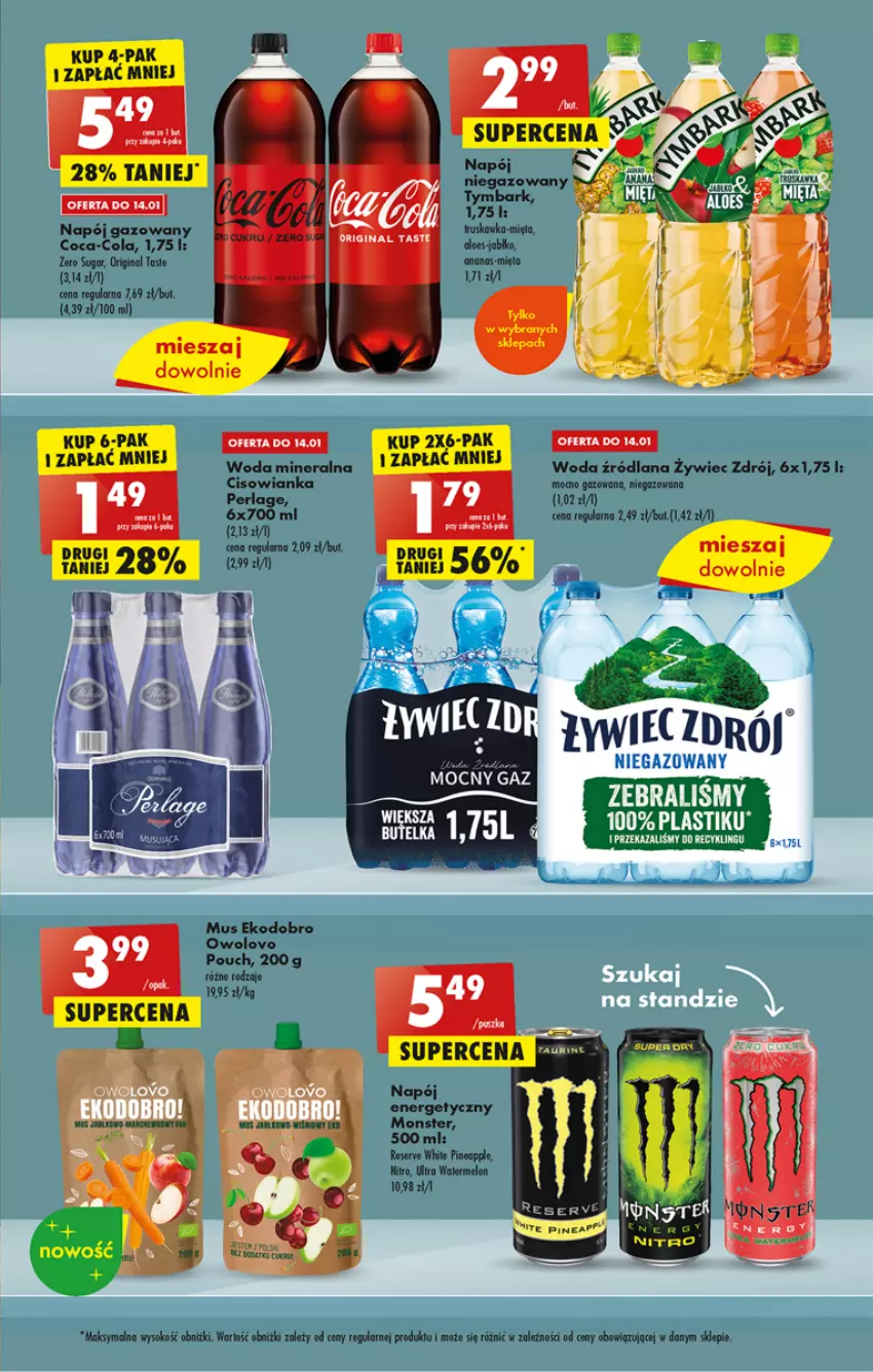 Gazetka promocyjna Biedronka - Gazetka - Biedronka.pl - ważna 12.01 do 18.01.2023 - strona 45 - produkty: Cisowianka, Coca-Cola, Gin, LANA, Melon, Mus, Napój, Napój energetyczny, SEKO, Ser, Woda, Woda mineralna