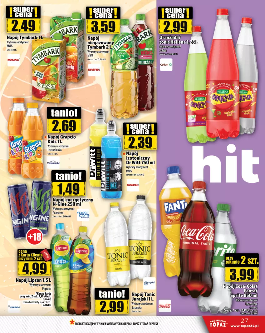 Gazetka promocyjna Topaz - Gazetka - ważna 31.10 do 06.11.2024 - strona 27 - produkty: Gra, Lipton, Napój, Pepsi, Top, Tymbark