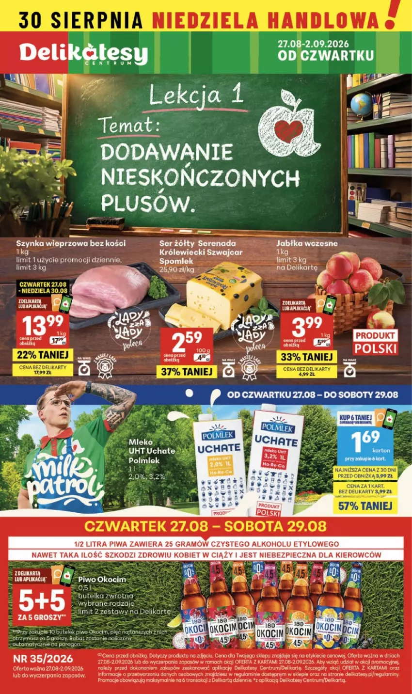 Gazetka promocyjna Delikatesy Centrum - Franczyza DC35 Czwartek - ważna 27.08 do 02.09.2026 - strona 1 - produkty: Gra, Jabłka, Koc, Okocim, Piec, Piwa, Por, Rama, Rum, Ser, Szynka, Szynka wieprzowa, Tran