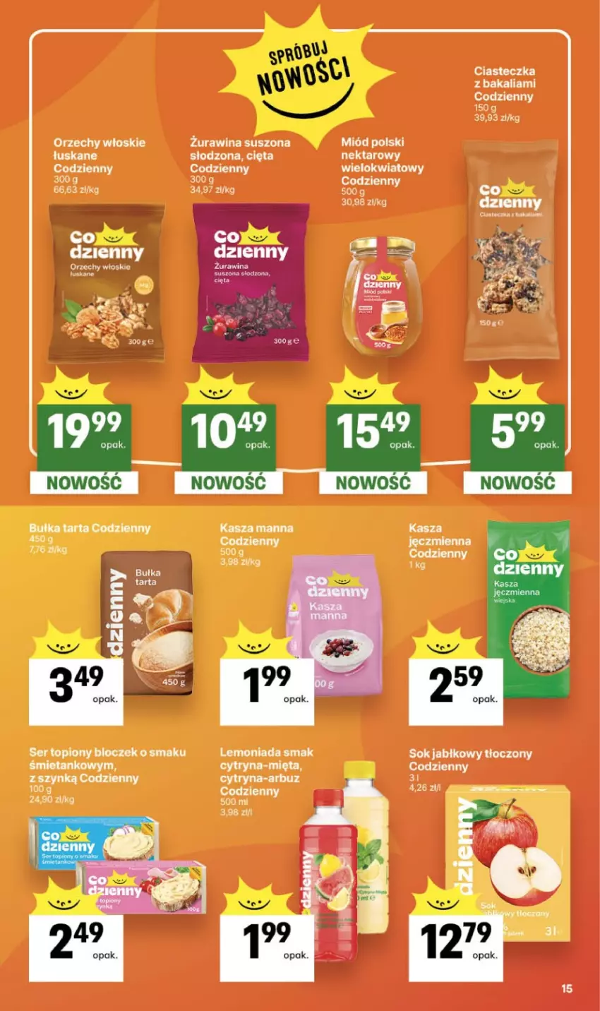 Gazetka promocyjna Delikatesy Centrum - Franczyza DC35 Czwartek - ważna 27.08 do 02.09.2026 - strona 15 - produkty: Arbuz, Bułka, Bułka tarta, Kasza, Lemoniada, Mięta, Miód, Nektar, Orzechy włoskie, Ser, Ser topiony, Sok, Sok jabłkowy, Tarta, Top