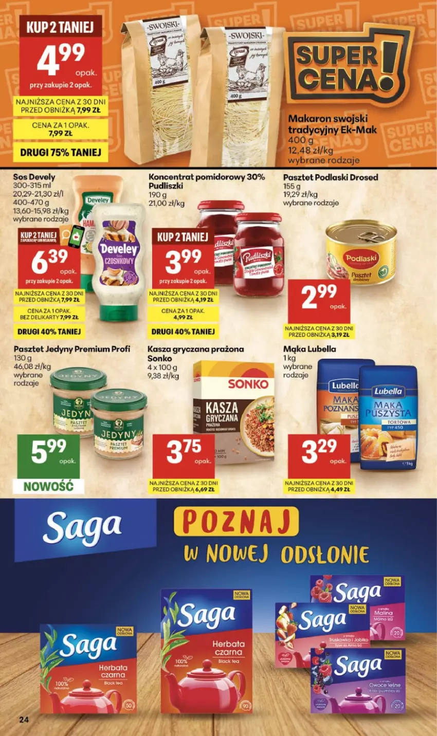 Gazetka promocyjna Delikatesy Centrum - Franczyza DC35 Czwartek - ważna 27.08 do 02.09.2026 - strona 24 - produkty: Bell, Bella, Gry, Kasza, Kasza gryczana, Koncentrat pomidorowy, Lubella, Mąka, Makaron, Pasztet, Podlaski, Pudliszki, Saga, Sonko, Sos