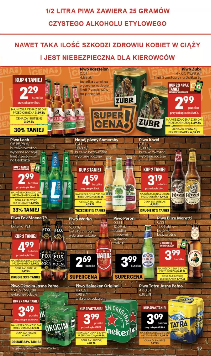 Gazetka promocyjna Delikatesy Centrum - Franczyza DC35 Czwartek - ważna 27.08 do 02.09.2026 - strona 33 - produkty: Gin, Gra, Heineken, Koc, Kozel, Napój, Okocim, Piec, Piwa, Piwo, Somersby, Tatra, Warka