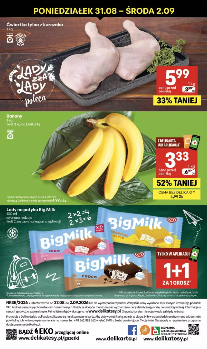 Gazetka promocyjna Delikatesy Centrum - Franczyza DC35 Czwartek - ważna 27.08 do 02.09.2026 - strona 40 - produkty: Banany, Big Milk, Gra, Kurczak, LG, Lody, Mobil