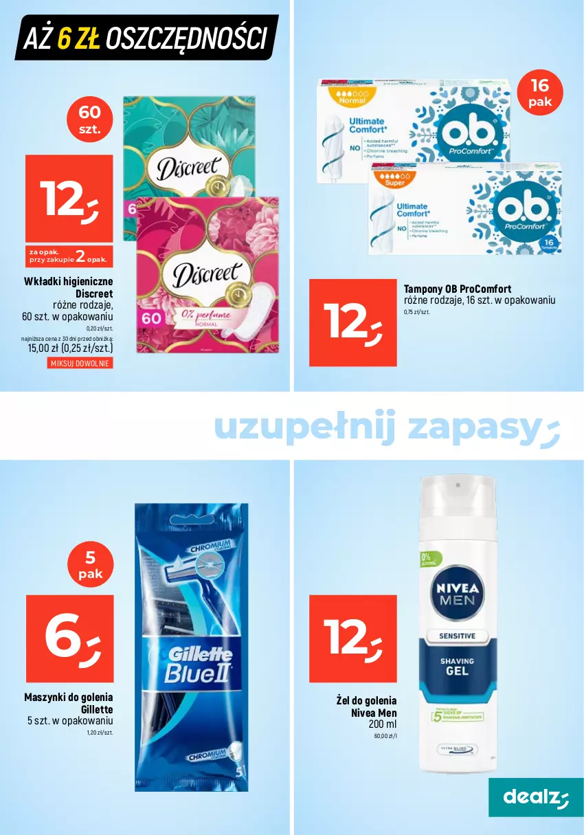 Gazetka promocyjna Dealz - MAKE A DEALZ - ważna 01.02 do 07.02.2024 - strona 21 - produkty: Discreet, Fa, Gillette, Malizia, Nivea, Nivea Men, Tampony, Wkładki