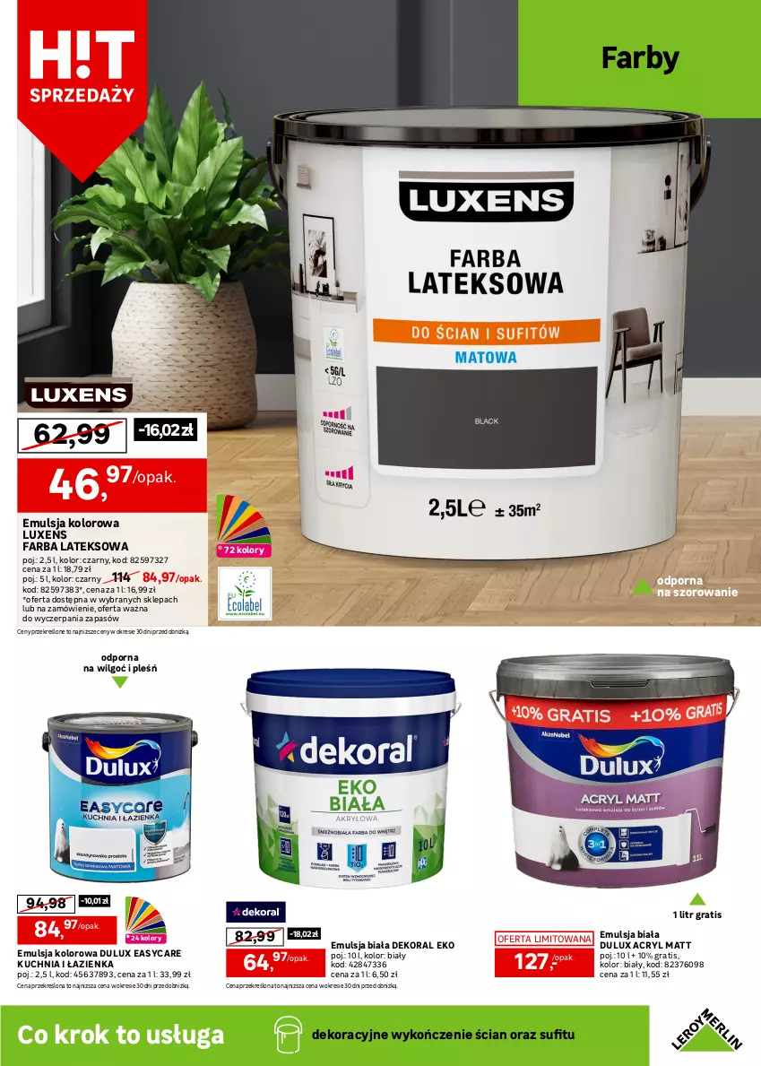 Gazetka promocyjna Leroy Merlin - Gazetka Leroy Merlin - ważna 29.12.2023 do 23.01.2024 - strona 15 - produkty: Dekoral, Dulux, Emulsja, Fa, Farba lateksowa, Gra, Kuchnia, Lack, LG, Luxens, Por