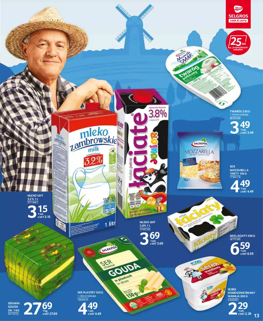 Gazetka promocyjna Selgros - Oferta spożywcza - ważna 19.05 do 01.06.2022 - strona 13 - produkty: Gouda, Mleko, Mozzarella, Ser, Serek, Serek homogenizowany, Twaróg