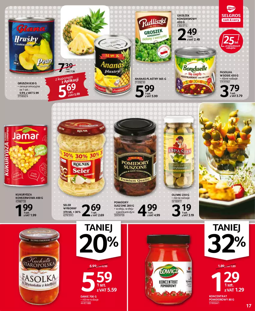 Gazetka promocyjna Selgros - Oferta spożywcza - ważna 19.05 do 01.06.2022 - strona 17 - produkty: Ananas, Fa, Groszek, Gruszki, Koncentrat pomidorowy, Kukurydza, Kukurydza konserwowa, Olej, Oliwki, Pomidory, Ser, Sos