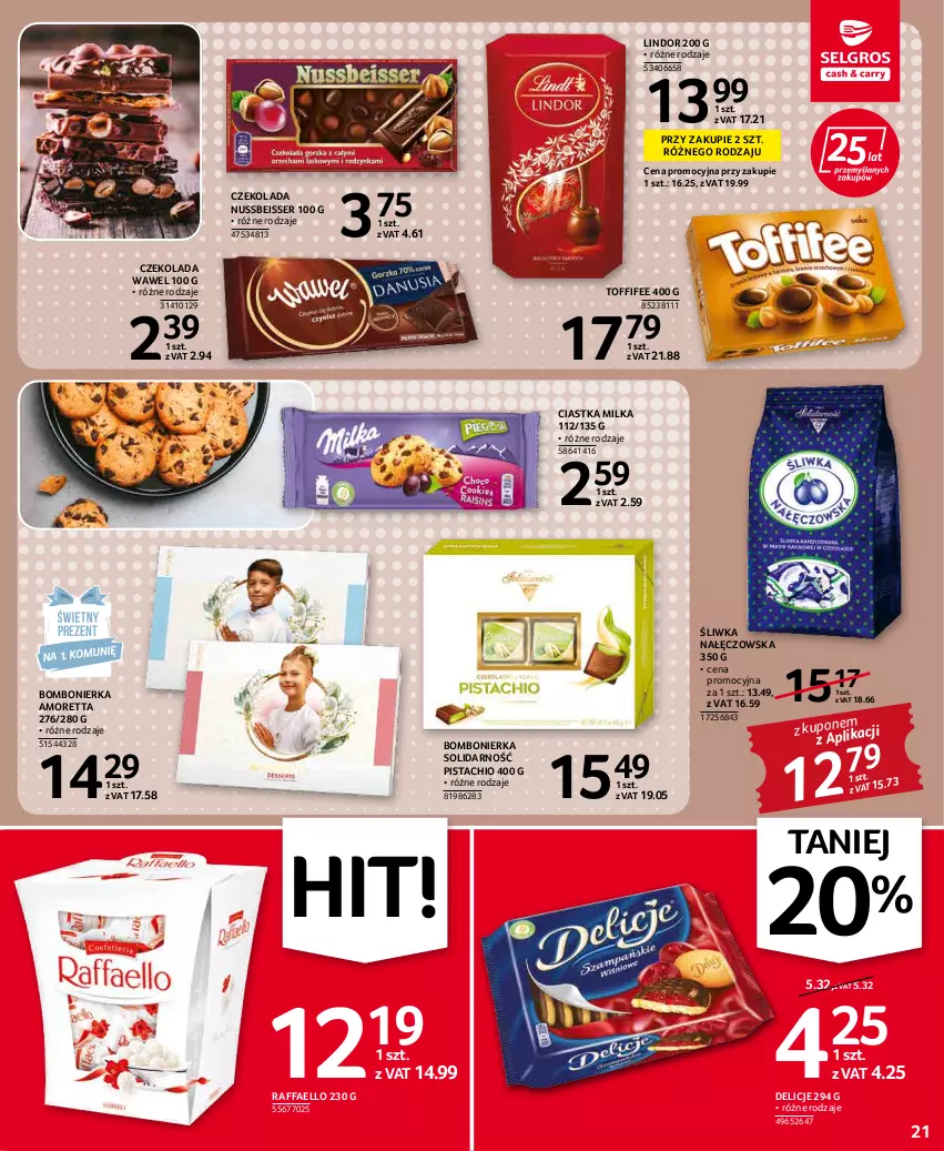 Gazetka promocyjna Selgros - Oferta spożywcza - ważna 19.05 do 01.06.2022 - strona 21 - produkty: Ciastka, Czekolada, Delicje, Fa, Lindor, Milka, Raffaello, Ser, Toffifee, Wawel