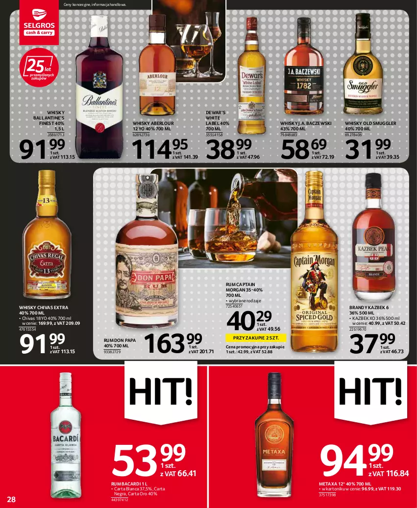 Gazetka promocyjna Selgros - Oferta spożywcza - ważna 19.05 do 01.06.2022 - strona 28 - produkty: Bacardi, Brandy, Captain Morgan, Gra, Metaxa, Rum, Tonik, Whisky