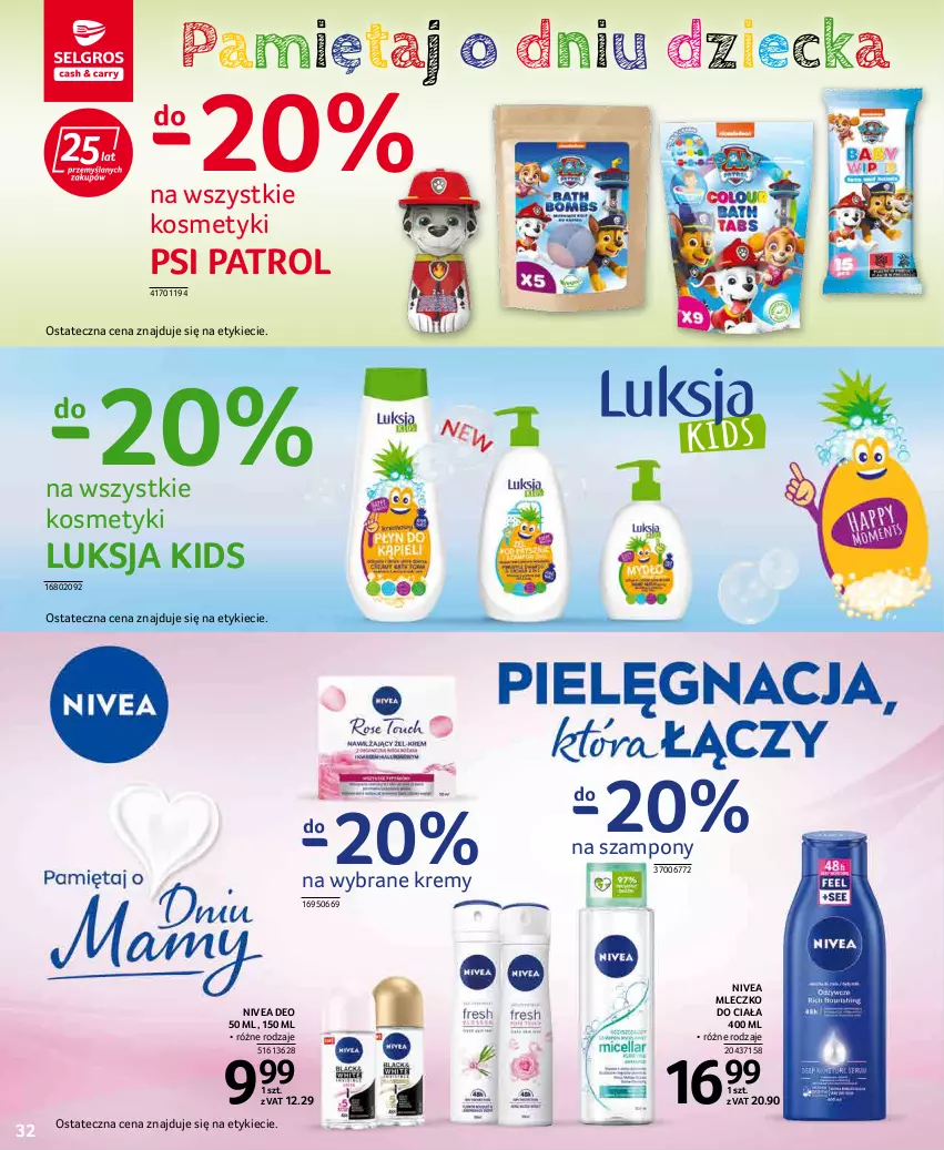 Gazetka promocyjna Selgros - Oferta spożywcza - ważna 19.05 do 01.06.2022 - strona 32 - produkty: Luksja, Mleczko, Mleczko do ciała, Nivea, Psi Patrol, Szampon