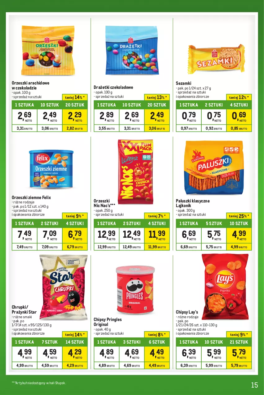 Gazetka promocyjna Makro - Kupujesz więcej płacisz mniej - oferta z alkoholem - ważna 31.10 do 27.11.2023 - strona 15 - produkty: Chipsy, Chrupki, Felix, Gin, Lajkonik, Lay’s, Orzeszki, Orzeszki ziemne, Pringles, Sezam