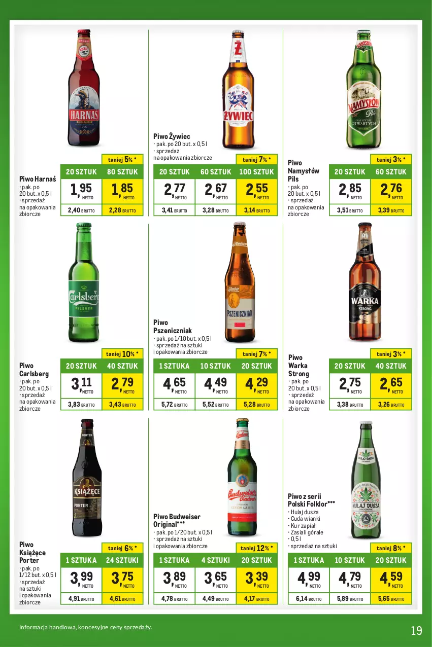 Gazetka promocyjna Makro - Kupujesz więcej płacisz mniej - oferta z alkoholem - ważna 31.10 do 27.11.2023 - strona 19 - produkty: Carlsberg, Gin, Harnaś, Książęce, Namysłów, Piwo, Por, Ser, Warka