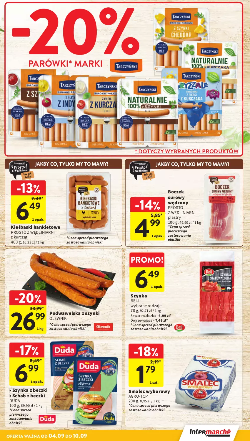 Gazetka promocyjna Intermarche - Gazetka Intermarche - ważna 04.09 do 10.09.2025 - strona 17 - produkty: Bell, Boczek, Duda, Olewnik, Parówki, Smalec, Szynka, Szynka z beczki, Top, Wawel