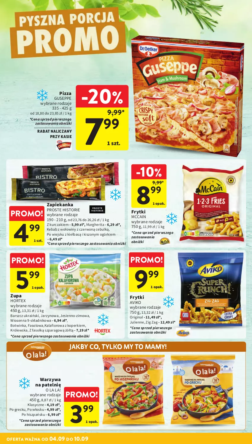 Gazetka promocyjna Intermarche - Gazetka Intermarche - ważna 04.09 do 10.09.2025 - strona 20 - produkty: Fa, Frytki, Gin, Hortex, Inka, Kalafior, Kebab, Kurczak, McCain, Pizza, Warzywa, Zapiekanka, Zupa
