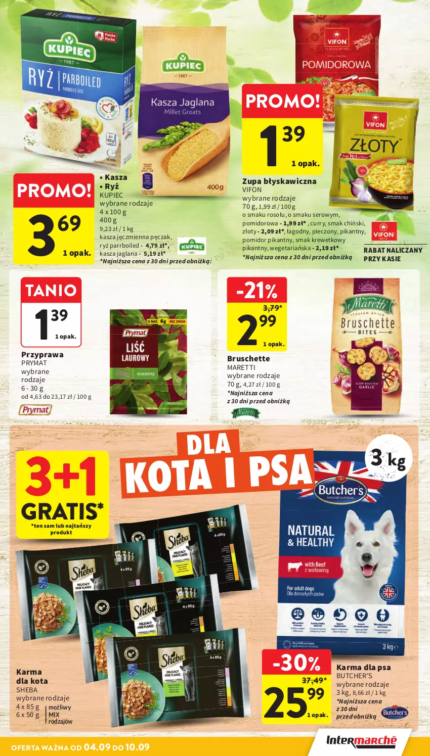 Gazetka promocyjna Intermarche - Gazetka Intermarche - ważna 04.09 do 10.09.2025 - strona 29 - produkty: Bruschette, Butcher's, Gra, Kasza, Kasza jaglana, Kasza jęczmienna, Kupiec, LANA, Piec, Prymat, Ryż, Ser, Sheba, Zupa