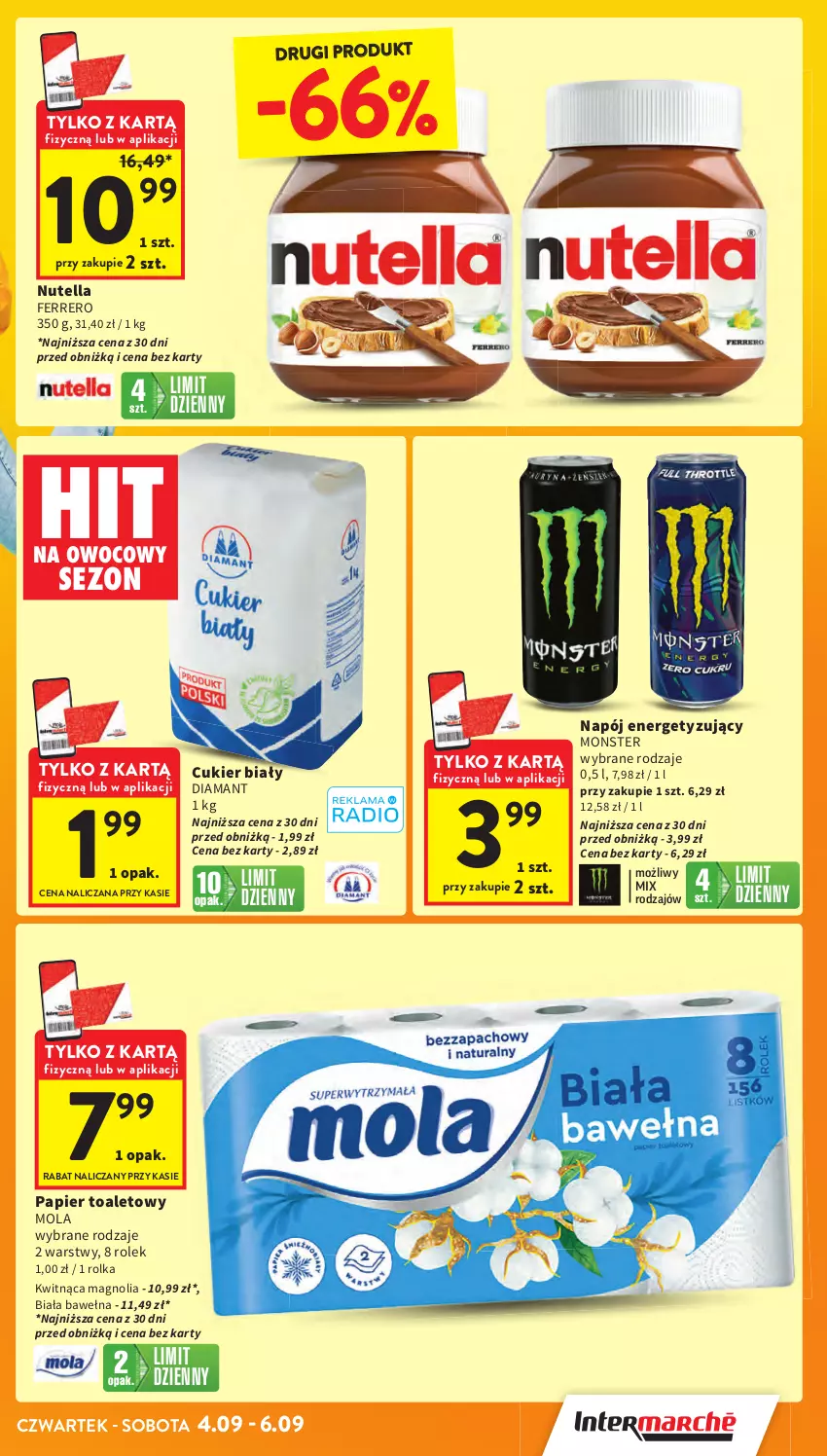 Gazetka promocyjna Intermarche - Gazetka Intermarche - ważna 04.09 do 10.09.2025 - strona 5 - produkty: Cukier, Diamant, Ferrero, Mola, Napój, Nutella, Papier, Papier toaletowy, Wełna
