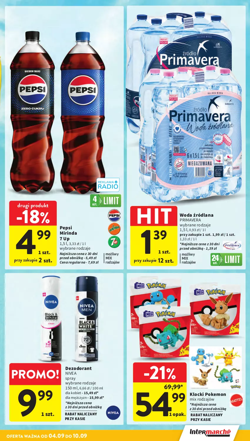 Gazetka promocyjna Intermarche - Gazetka Intermarche - ważna 04.09 do 10.09.2025 - strona 7 - produkty: Dezodorant, Klocki, LANA, Mirinda, Nivea, Pepsi, Prima, Primavera, Woda