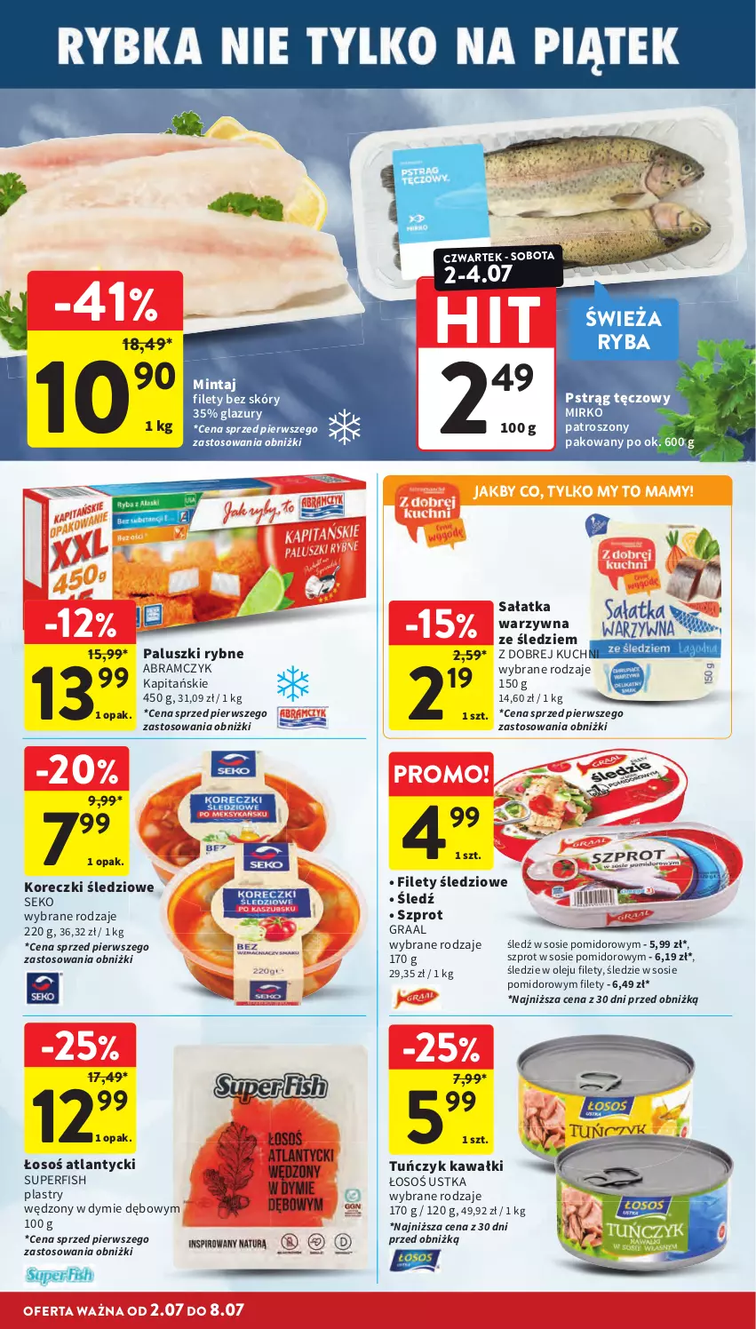 Gazetka promocyjna Intermarche - Gazetka Intermarche - ważna 02.07 do 08.07.2026 - strona 16 - produkty: Gra, Graal, Kawa, Koreczki śledziowe, Lazur, Mintaj, Olej, Paluszki rybne, Pstrąg, Pstrąg tęczowy, Ryba, Sałat, Sałatka, Sałatka warzywna, SEKO, Sos, Szprot, Szprot w sosie, Tuńczyk